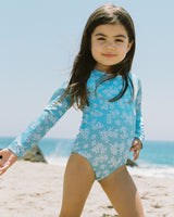 Sol Girl's Floral Rashguard One Piece, Horizon