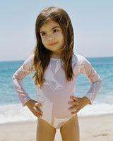 Sol Girl's Abstract Print Rashguard One Piece, Blush