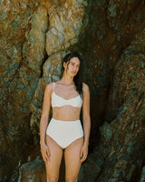 Zuma Rib High Waisted Bikini Bottom, Egret