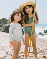 Baby Sol Floral Rashguard One Piece, Sage