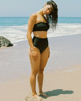 Zuma Rib High Waisted Bikini Bottom, black