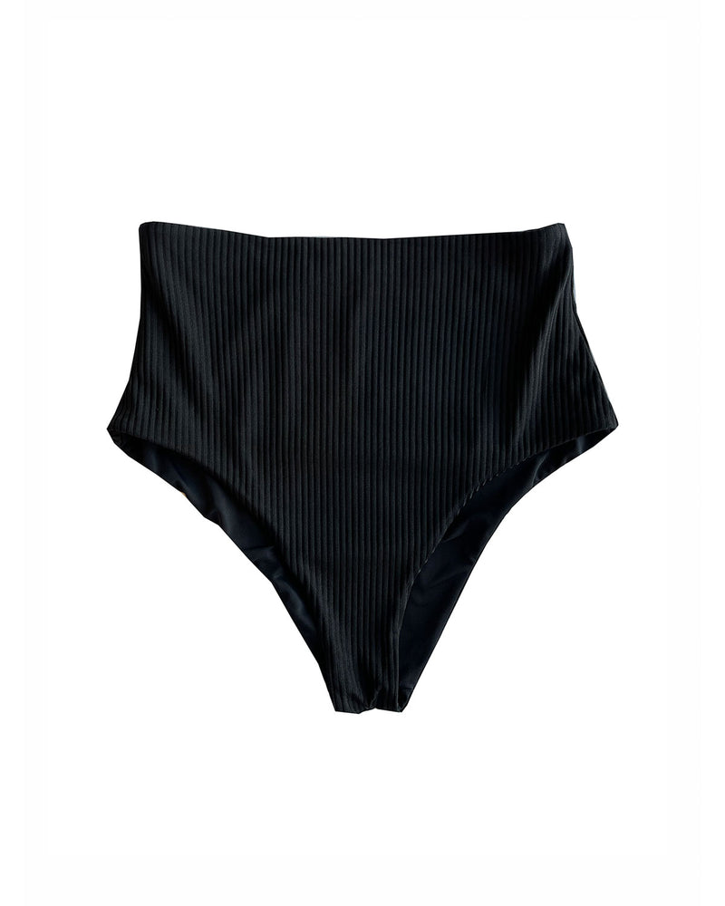 Zuma Rib High Waisted Bikini Bottom, black